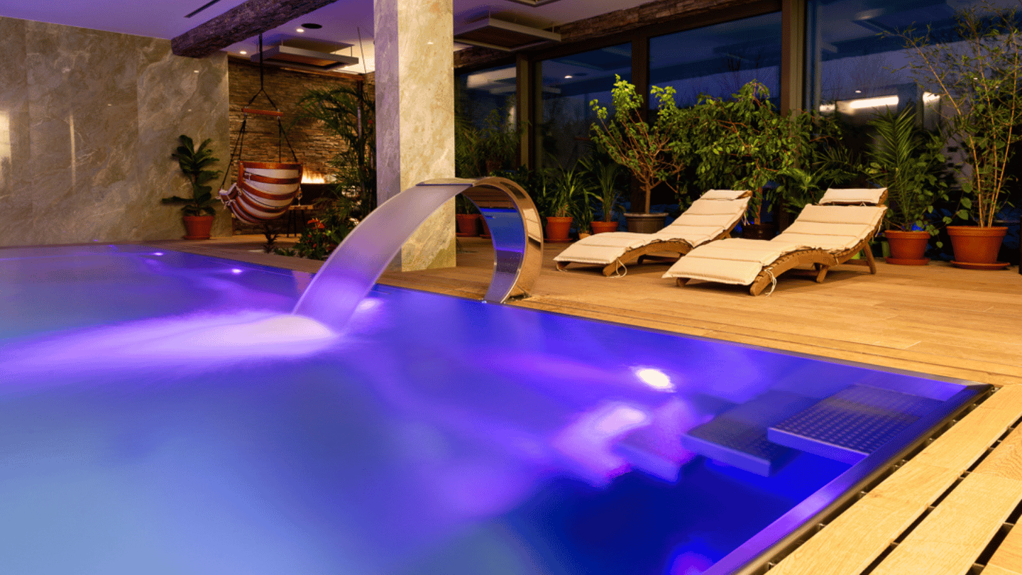 Indoor stainless steel pool IMAGINOX for a family house